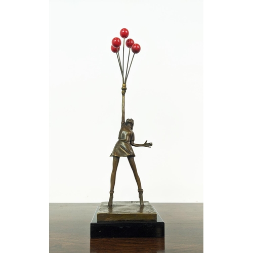 360 - CONTEMPORARY SCHOOL SCULPTURE, girl with balloons, 51cm H x 15cm x 15cm.