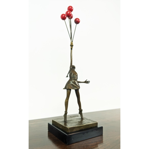 360 - CONTEMPORARY SCHOOL SCULPTURE, girl with balloons, 51cm H x 15cm x 15cm.