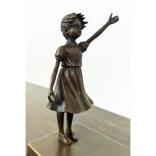 361 - CONTEMPORARY SCHOOL SCULPTURE, girl with heart balloon, 41cm H x 30cm x 16cm.