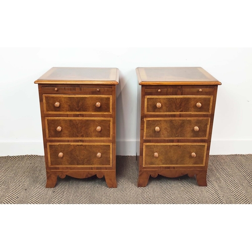 362 - SIDE CHESTS, a pair, Victorian style walnut with brushing slide over three graduated drawers, 65cm H... 