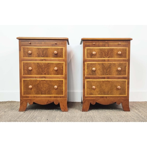 362 - SIDE CHESTS, a pair, Victorian style walnut with brushing slide over three graduated drawers, 65cm H... 