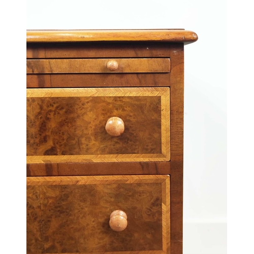 362 - SIDE CHESTS, a pair, Victorian style walnut with brushing slide over three graduated drawers, 65cm H... 