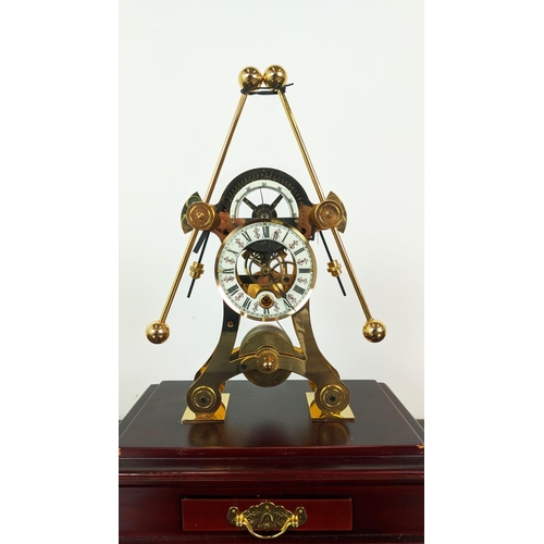 363 - SKELETON CLOCK, gilt metal in a glazed case, 55cm H x 33cm x 22cm.