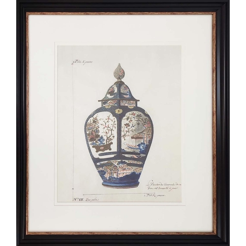 366 - CONTEMPORARY SCHOOL PRINTS, a set of two, Japanese vases, framed, 75cm H x 65cm. (2)