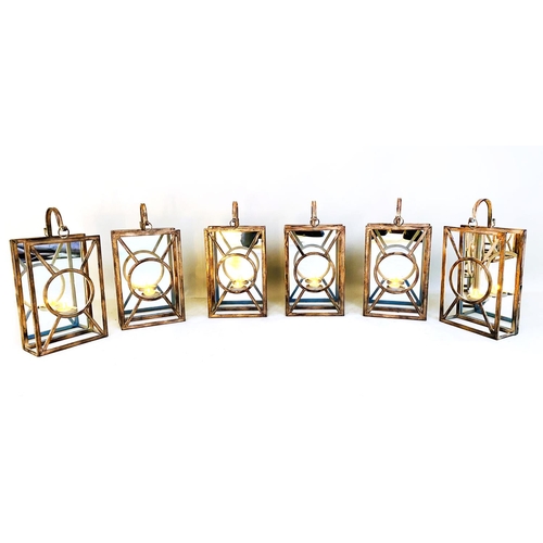 374 - WALL LANTERNS, a set of six, Art Deco style with mirrored backs, 43cm H x 22cm x 11cm. (6)