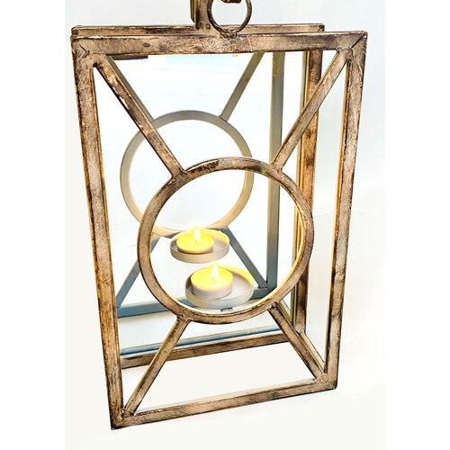 374 - WALL LANTERNS, a set of six, Art Deco style with mirrored backs, 43cm H x 22cm x 11cm. (6)