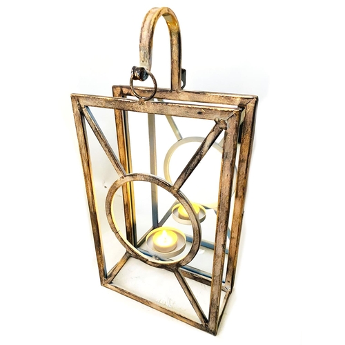 374 - WALL LANTERNS, a set of six, Art Deco style with mirrored backs, 43cm H x 22cm x 11cm. (6)