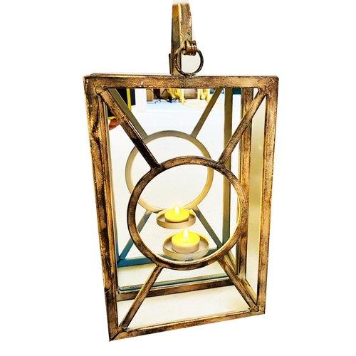 374 - WALL LANTERNS, a set of six, Art Deco style with mirrored backs, 43cm H x 22cm x 11cm. (6)