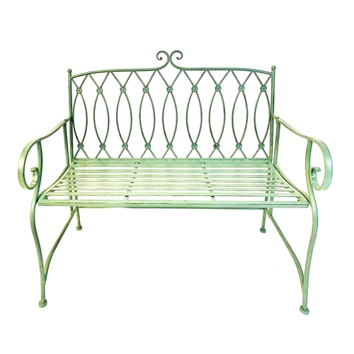 375 - GARDEN BENCH, green painted metal, 95cm H x 104cm W x 60cm D