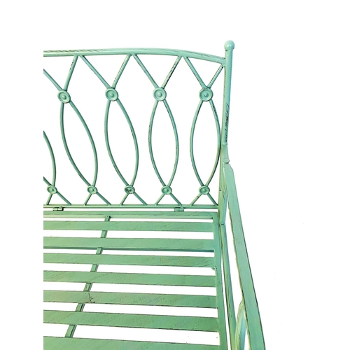 375 - GARDEN BENCH, green painted metal, 95cm H x 104cm W x 60cm D