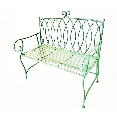 375 - GARDEN BENCH, green painted metal, 95cm H x 104cm W x 60cm D