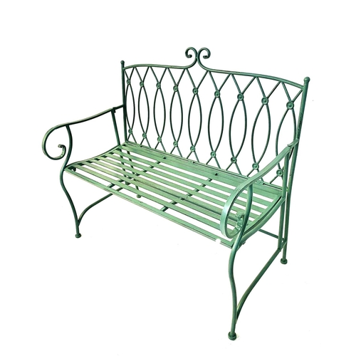 375 - GARDEN BENCH, green painted metal, 95cm H x 104cm W x 60cm D