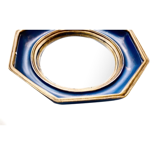 376 - CONVEX WALL MIRRORS, a set of twelve, blue and gilt frames, various sizes and shapes, 26cm diam. at ... 