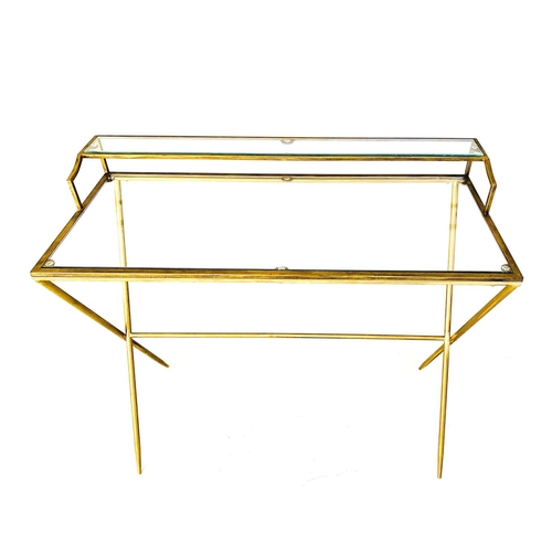 379 - DESK, 1960's French style, gilt metal with a glass top, 87cm H x 95cm x 42cm.