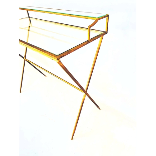 379 - DESK, 1960's French style, gilt metal with a glass top, 87cm H x 95cm x 42cm.