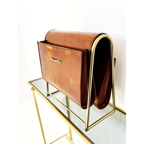 380 - READING RACK, tan leather and gilt metal, 39cm H x 38cm x 20cm.