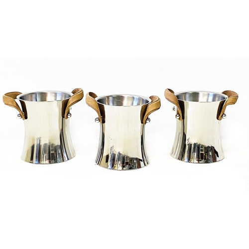 385 - WINE COOLERS, a set of three, polished metal, 20cm H x 24cm x 18cm. (3)