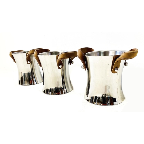 385 - WINE COOLERS, a set of three, polished metal, 20cm H x 24cm x 18cm. (3)