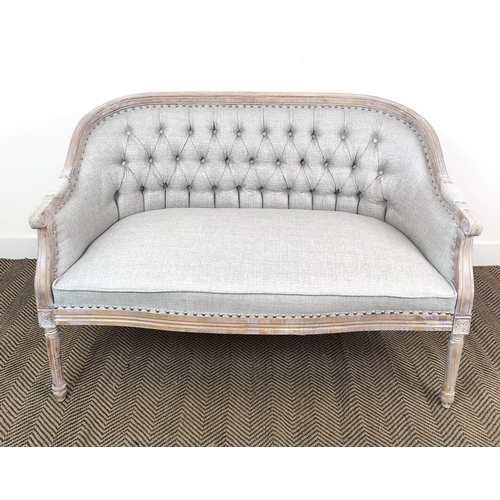 401 - SOFA, French Provincial style, grey fabric upholstered, 125cm W.