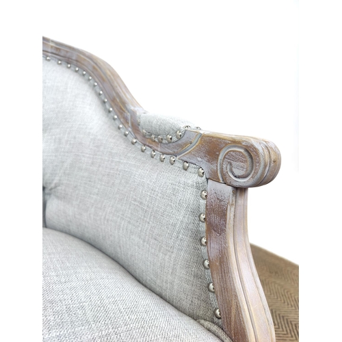 401 - SOFA, French Provincial style, grey fabric upholstered, 125cm W.