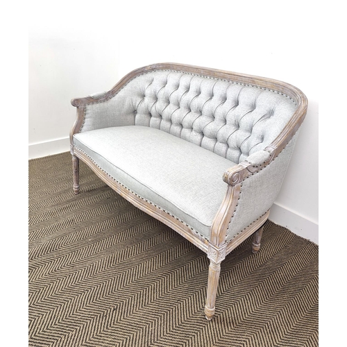 401 - SOFA, French Provincial style, grey fabric upholstered, 125cm W.