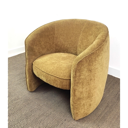 402 - TUB CHAIR, 1970's Italian style brown fabric upholstered, 85cm W.