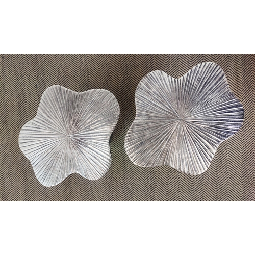 404 - SIDE TABLES, a pair, silvered metal toadstool design, 39cm x 50cm x 45cm. (2)