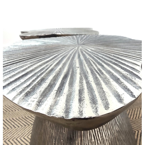 404 - SIDE TABLES, a pair, silvered metal toadstool design, 39cm x 50cm x 45cm. (2)