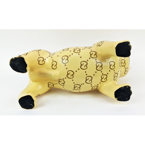 419 - CONTEMPORARY SCHOOL SCULPTURAL BULLDOG, with patterned design, 48cm L.