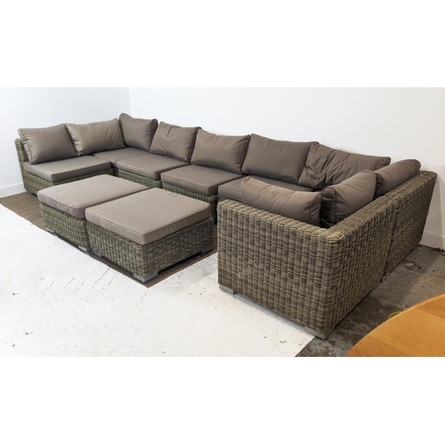 423 - GARDEN LOUNGE SET, including corner sofa, 325cm x 325cm x 81cm approx., and two ottomans.