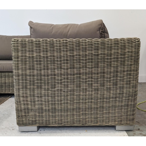 423 - GARDEN LOUNGE SET, including corner sofa, 325cm x 325cm x 81cm approx., and two ottomans.