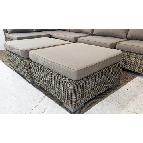 423 - GARDEN LOUNGE SET, including corner sofa, 325cm x 325cm x 81cm approx., and two ottomans.