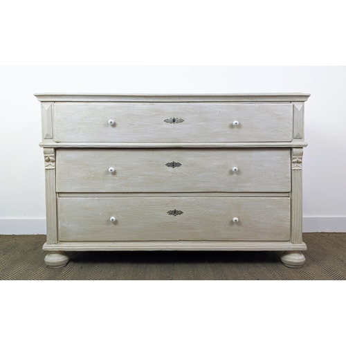 424 - CHEST OF DRAWERS, early 20th century, Gustavian style, grey painted with three drawers, 140cm x 66cm... 