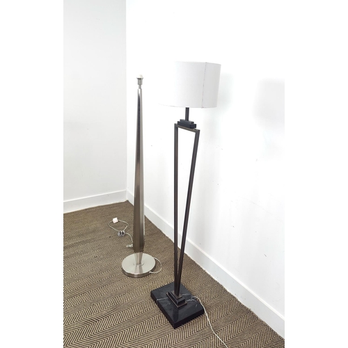 443 - FLOOR LAMPS, a set of two, one in chrome 140cm H and the other with a marble base, 146cm H. (2)