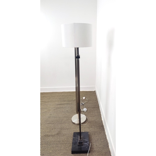 443 - FLOOR LAMPS, a set of two, one in chrome 140cm H and the other with a marble base, 146cm H. (2)