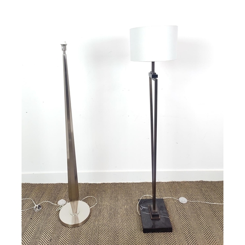 443 - FLOOR LAMPS, a set of two, one in chrome 140cm H and the other with a marble base, 146cm H. (2)