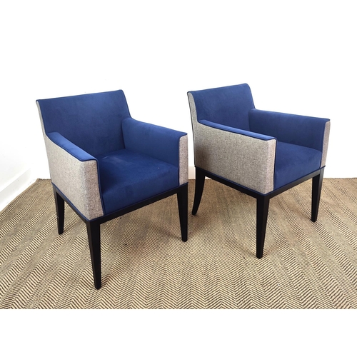 446 - ARMCHAIRS, a pair, blue upholstery with grey backs, 84cm H x 60cm x 62cm. (2)