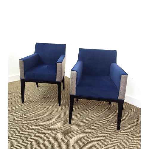 446 - ARMCHAIRS, a pair, blue upholstery with grey backs, 84cm H x 60cm x 62cm. (2)