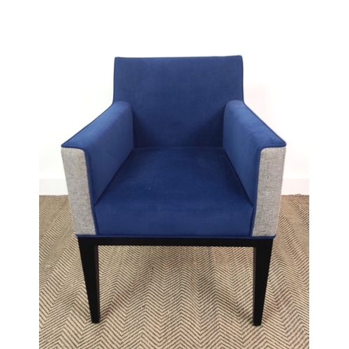 446 - ARMCHAIRS, a pair, blue upholstery with grey backs, 84cm H x 60cm x 62cm. (2)