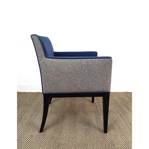 446 - ARMCHAIRS, a pair, blue upholstery with grey backs, 84cm H x 60cm x 62cm. (2)