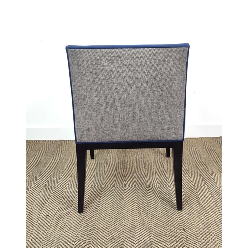 446 - ARMCHAIRS, a pair, blue upholstery with grey backs, 84cm H x 60cm x 62cm. (2)