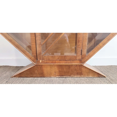 98 - DISPLAY CABINET, Art Deco walnut, octagonal with glazed door and two glass shelves, 127cm H x 114cm ... 