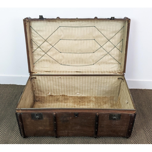 99 - TRUNK/LOW TABLE, 19th century canvas and hinged bearing name M. Nelson now adapted with a secured gl... 