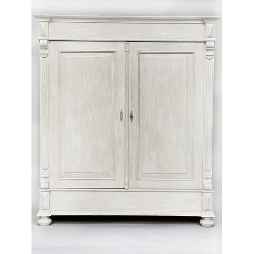 153 - ARMOIRE, 19th century French traditionally grey painted with two panel doors enclosing full hanging ... 