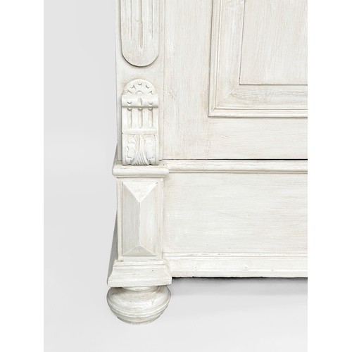 153 - ARMOIRE, 19th century French traditionally grey painted with two panel doors enclosing full hanging ... 