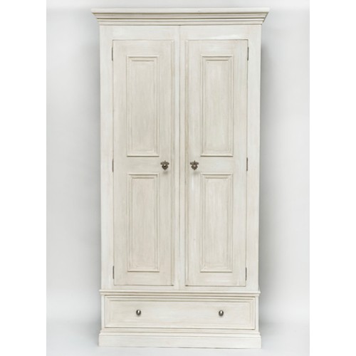 144 - ARMOIRE, French style traditionally grey painted with two parallel doors, enclosing separate hanging... 