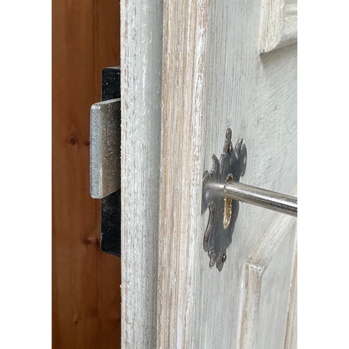 144 - ARMOIRE, French style traditionally grey painted with two parallel doors, enclosing separate hanging... 