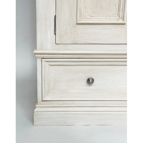 144 - ARMOIRE, French style traditionally grey painted with two parallel doors, enclosing separate hanging... 