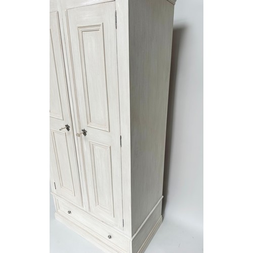 144 - ARMOIRE, French style traditionally grey painted with two parallel doors, enclosing separate hanging... 