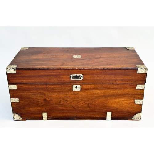 130 - TRUNK, 19th century export camphorwood and brass bound with rising lid and carrying handles, 101cm x... 